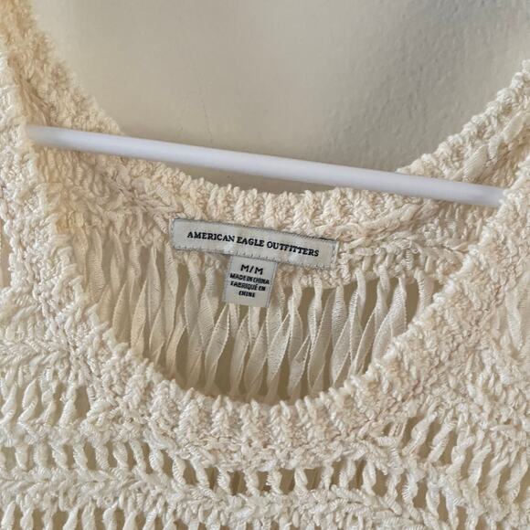 American Eagle Outfitters Crochet Tank Top Womens Medium Cream Boho Chic Beachy - Picture 3 of 7